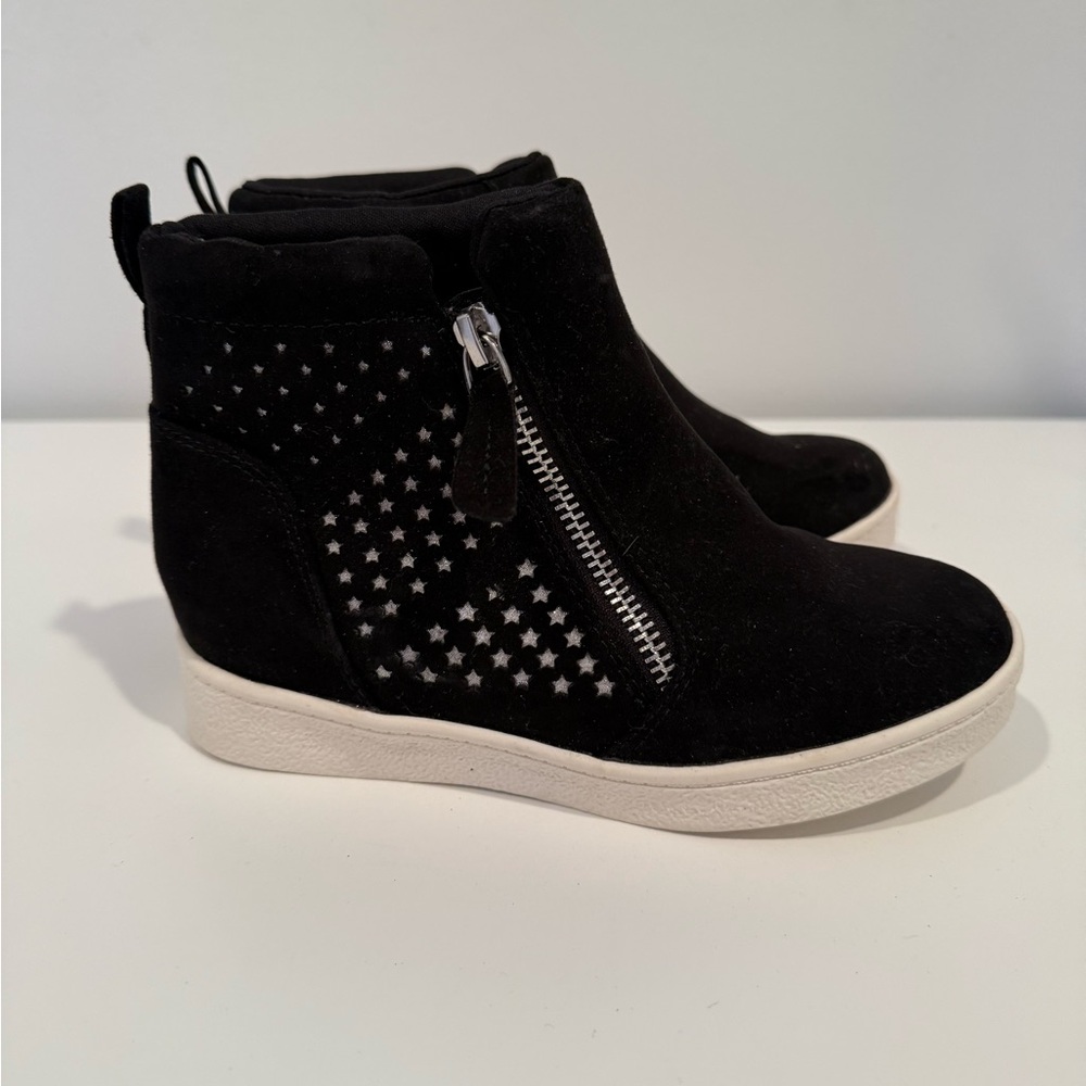 Kelly & Katie Black Suede Wedge Sneaker Boot with Star Cutouts